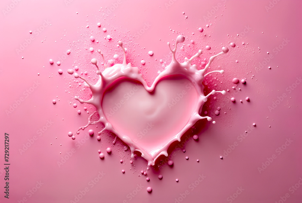 Heart-Shaped Liquid Splashes on Pink Background with Valentine's Day Theme
