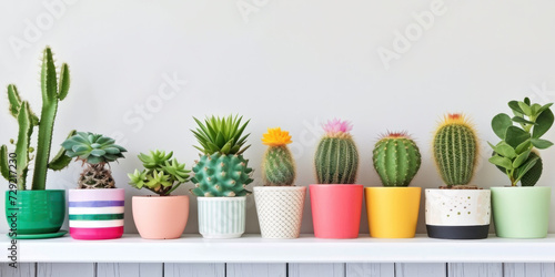 Row of Potted Plants on White Shelf