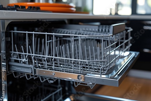 A close up view of a dishwasher in a kitchen. Perfect for showcasing modern kitchen appliances.