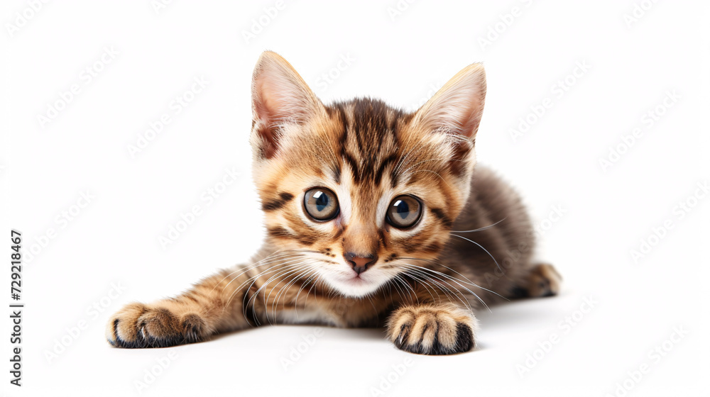 Bengal cat isolated on white background with full depth of field and deep focus fusion
