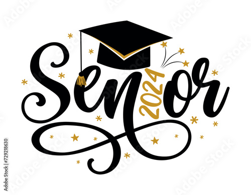 Senior 2024 - Typography. black text isolated white background. Vector illustration of a graduating class of 2024. graphics elements for t-shirts, and the idea for the sign