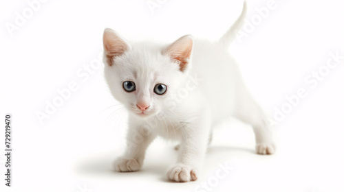 white kitten isolated on white background with full depth of field and deep focus fusion 