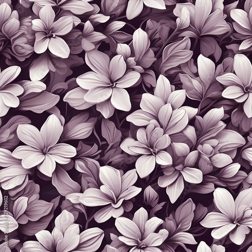 Purple and White Flowers in a Seamless Pattern. Generative AI.