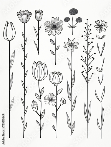 Black and white style line style flowers