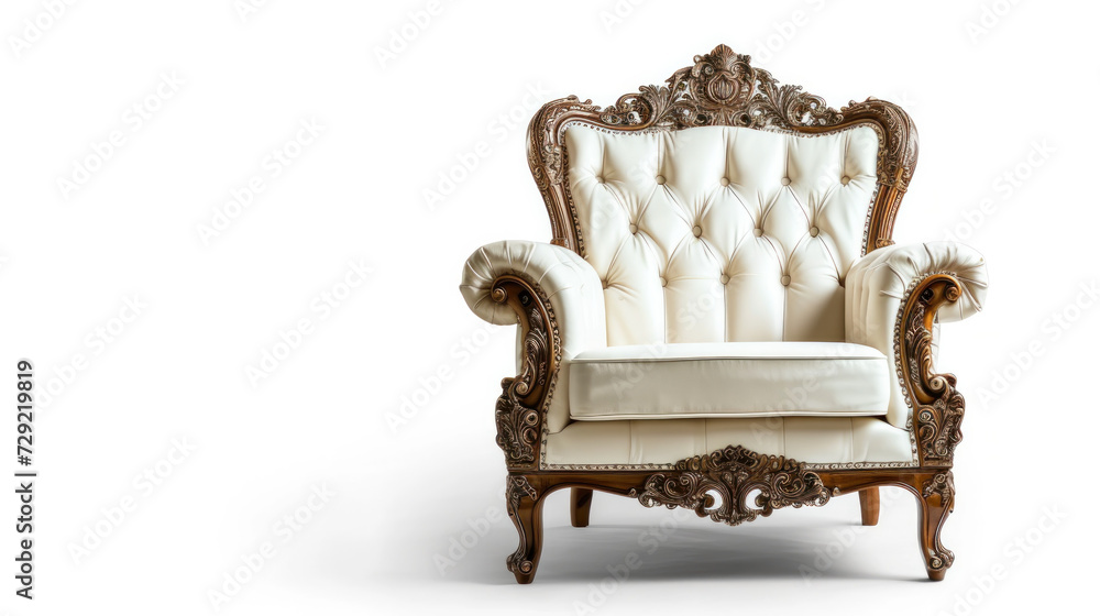 White Chair With Gold Trim on White Background White Chair With Gold Trim on White Background
