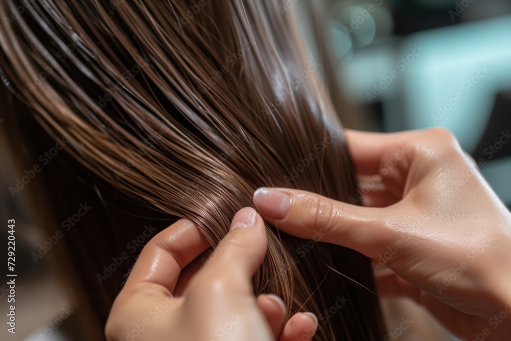 stylist checking hair texture with fingers