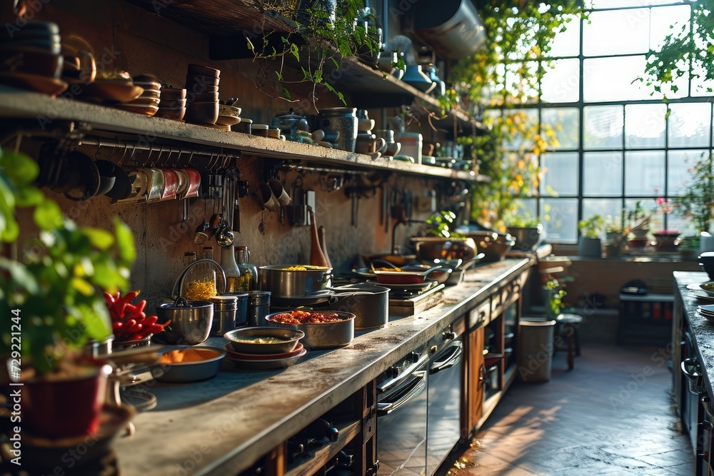 industrial kitchen design with concrete professional advertising photography