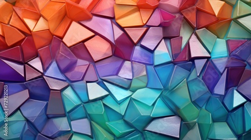 Close Up of a Multicolored Glass Wall, Geometric Art Installation on Display. Background, wallpaper.