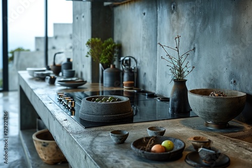 industrial kitchen design with concrete professional advertising photography © MeyKitchen