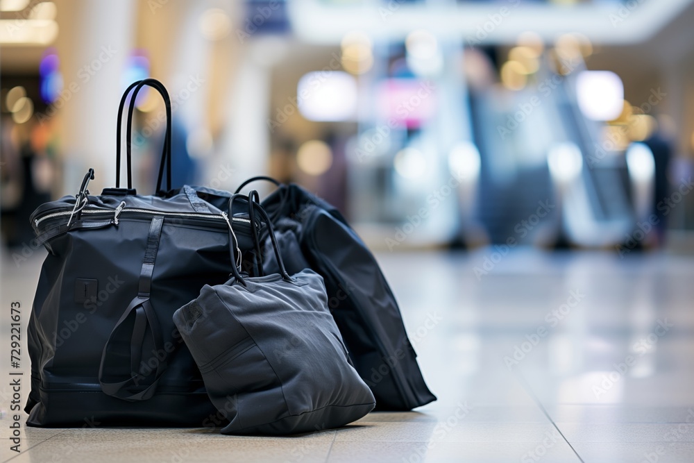 Obraz premium bags on floor, blurred interactive mall directory