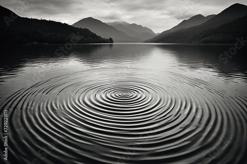 : The intricate pattern of ripples on a clear mountain lake, disturbed only by the gentle touch of a passing breeze. photo