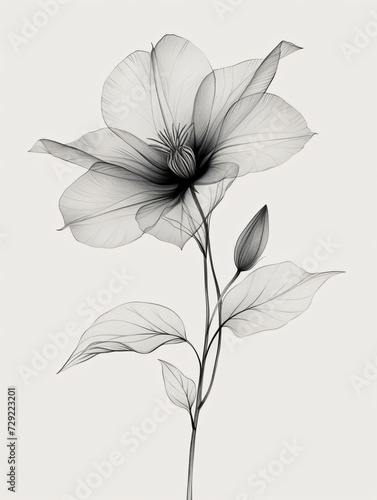 Black and white style line style clematis flowers