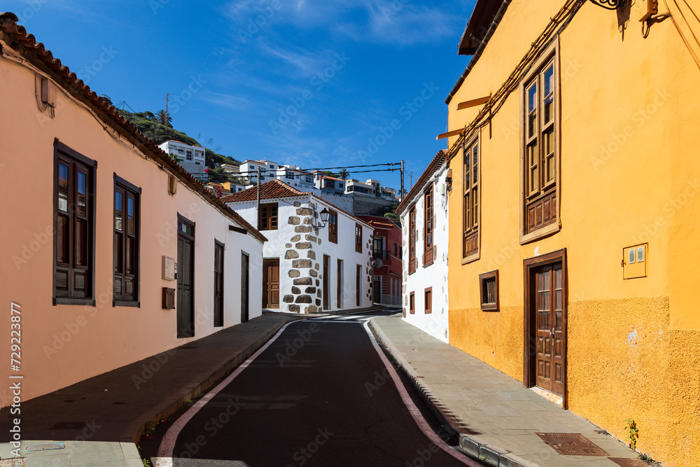 Narrow street in old town of San Juan de la Rambla, Tenerife, Spain