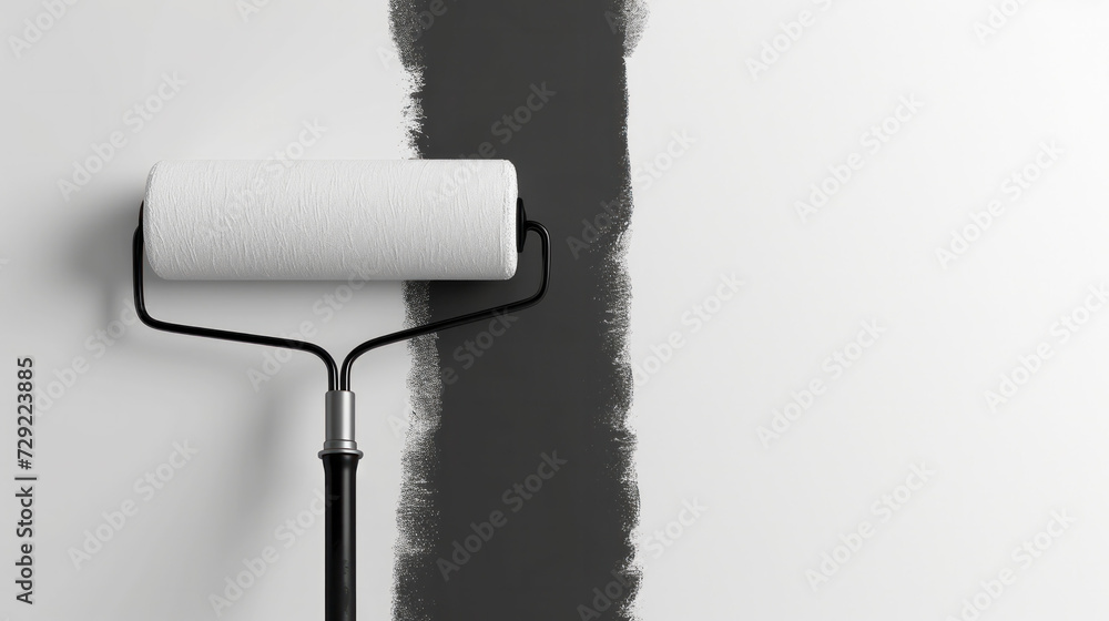 Fototapeta premium Roller of Paint on White Wall