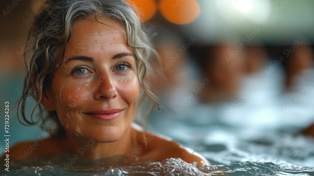 Obraz premium old women enjoying aqua gym class in a pool, healthy retired lifestyle