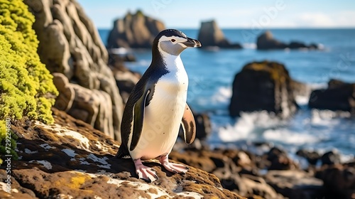 Chinstrap penguin standing on a rock in the wild