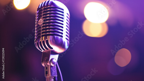 Microphone on Stage With Background Lights