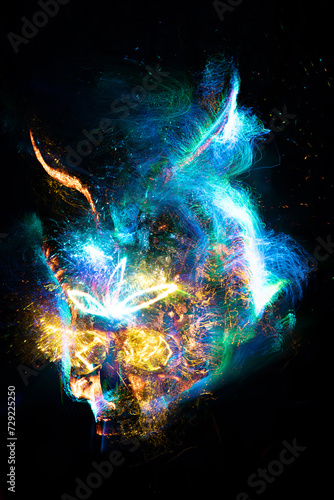 music album cover, abstract silhouette demon