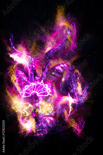 music album cover, abstract silhouette demon