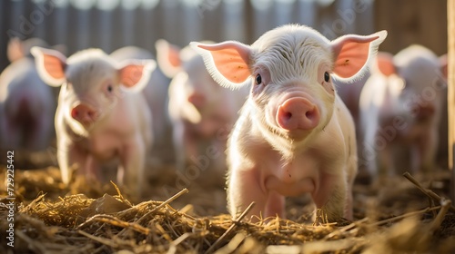 Cute little piglets on a farm. Selective focus.
