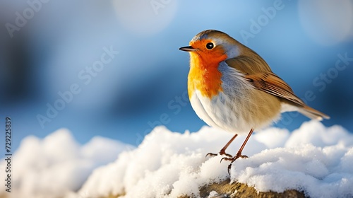 Robin (Erithacus rubecula) on the snow in winter © TAMA KUN