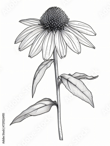 Black and white style line drawing echinacea flowers