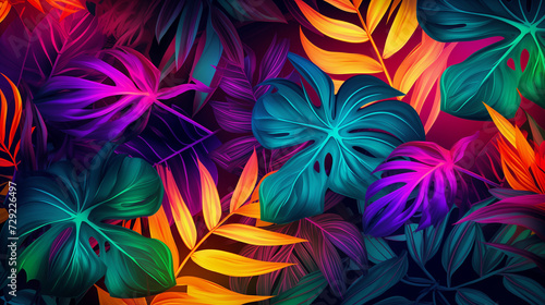 Vibrant Digital Illustration of Tropical Foliage in Vivid Colors. Background  wallpaper.