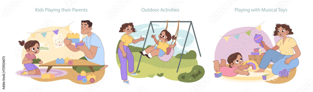 Family enjoyment set. Exploring play through building blocks, outdoor swings, and musical toys. Moments of learning, excitement, and creativity. Family enjoyment set. Exploring play through building blocks, outdoor swings, and musical toys. Moments of learning, excitement, and creativity.