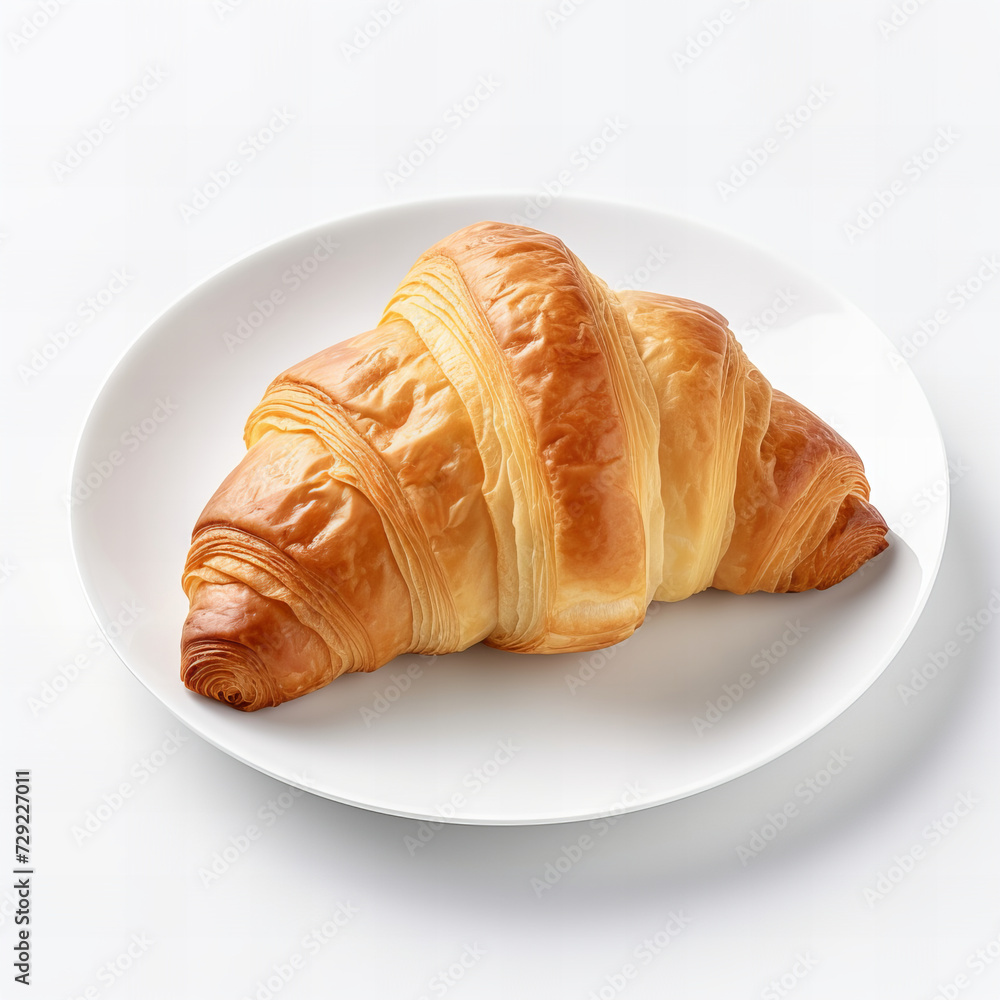 Freshly Baked Golden Croissant on White Plate High-Resolution Image Perfect for Breakfast Menu Design or Culinary Presentation Freshly Baked Golden Croissant on White Plate High-Resolution Image Perfect for Breakfast Menu Design or Culinary Presentation