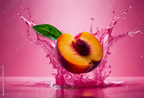 Dolcezza Estiva- Pesca Succosa in un Balzo di Liquido Rosa photo