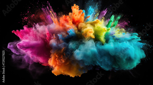 Vibrant Colored Powder Cloud on Black Background
