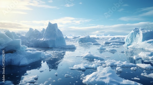 Aerial view of Antarctic icebergs Generative AI