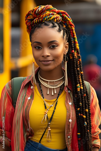 African American woman with colorful braids