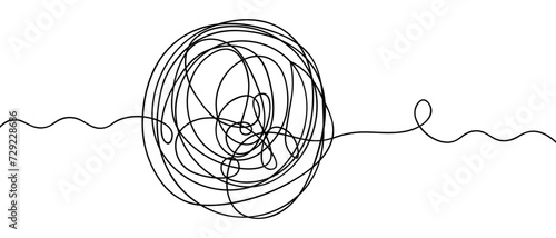 Round shape made from doodles. Sketch. A hand drawn ball with wavy lines around the edges. Vector illustration. Doodle style. A sloppy sphere with curls inside. Outline on isolated background. 