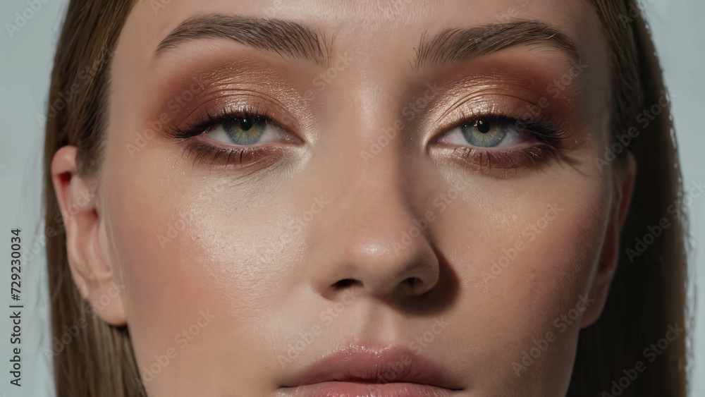 a close up of a woman with a gold eye makeup a close up of a woman with a gold eye makeup
