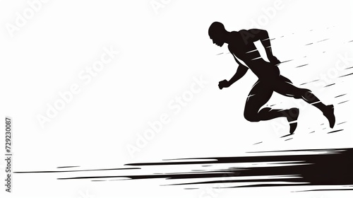 Abstract silhouette of a running athlete on white background. Runner man are running sprint or marathon. Vector illustration, black and white