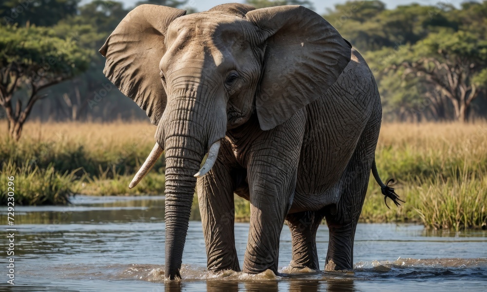 Fototapeta premium Savanna Serenity: Elephant's Haven in the Natural Habitat