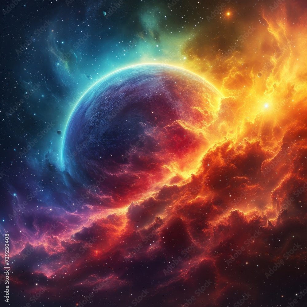 Galaxy and colorful clouds, bright gradient nebula in space which has a sparkling digital design appeal, great for archeology, business, corporate, website etc. Generative Ai
