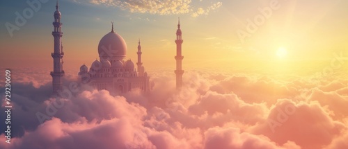 towering minarets adorned with warm tones clouds