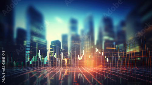 Blurred background of Stock market business concept with financial chart on screen and metropolis. Investment and trading background. © Wararat