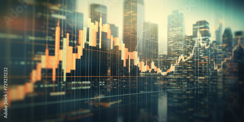 Blurred background of Stock market business concept with financial chart on screen and metropolis. Investment and trading background. © Wararat