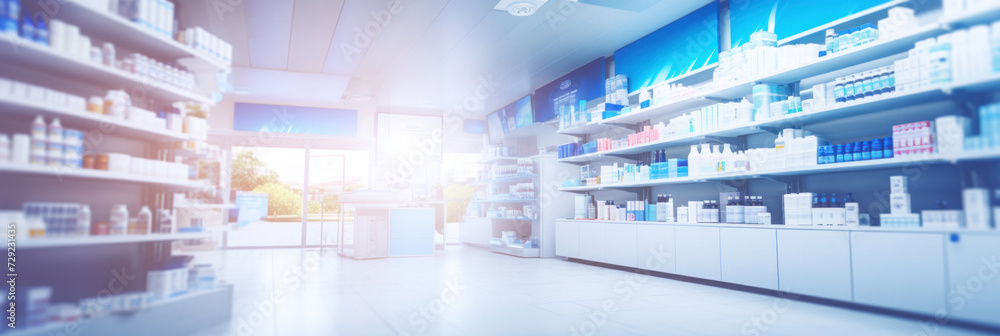 Blurred of a pharmacy store. Pharmacist and medicine concept.