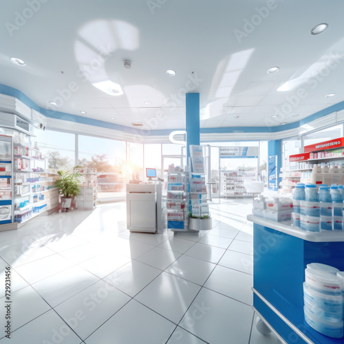 Blurred of a pharmacy store. Pharmacist and medicine concept.