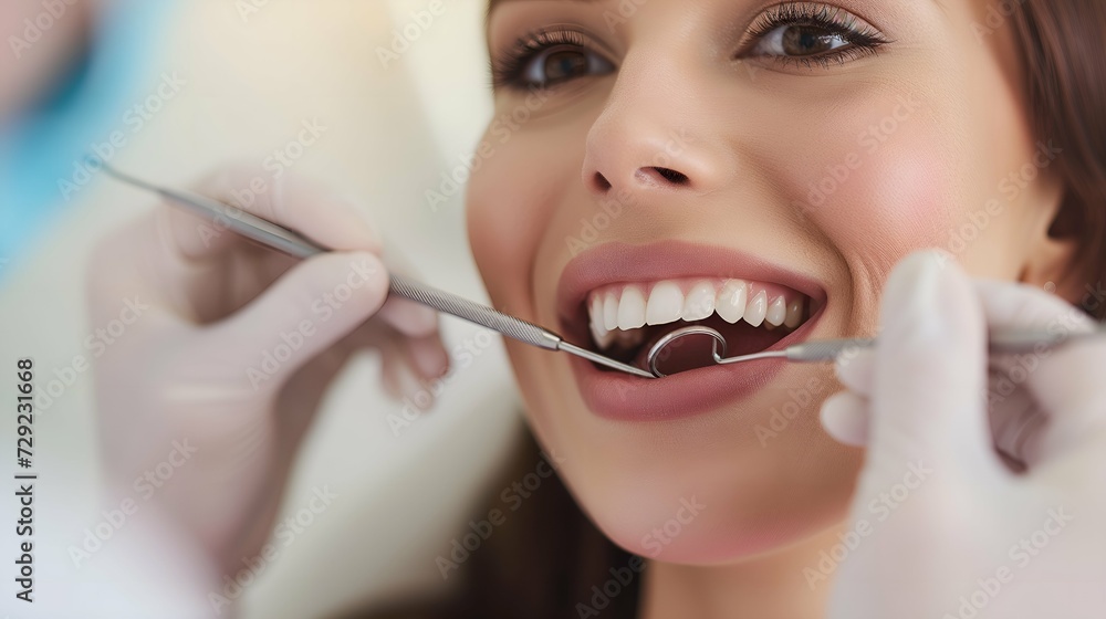 Dentist examining patient teeth at dental clinic. Dentistry concept.