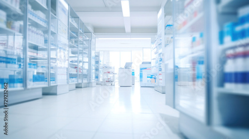 Blurred of a pharmacy store. Pharmacist and medicine concept.