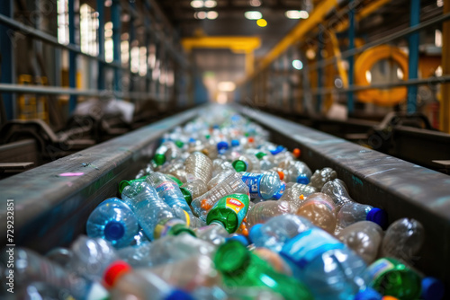 Conveyor Belt Filled With Plastic Bottles