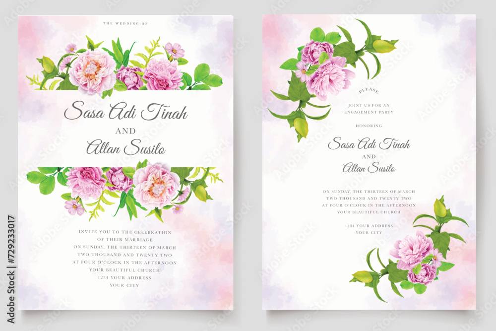 floral peonies background and wreath card design