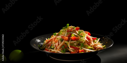  linguine with eggplant and parmesan cheese dark background.