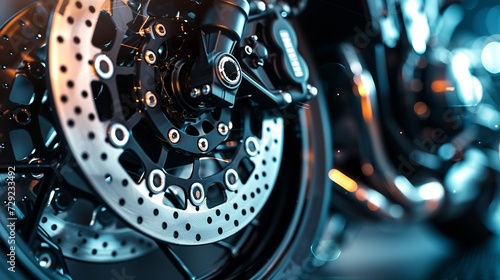 Motorcycle brake disc on a wheel close-up photo