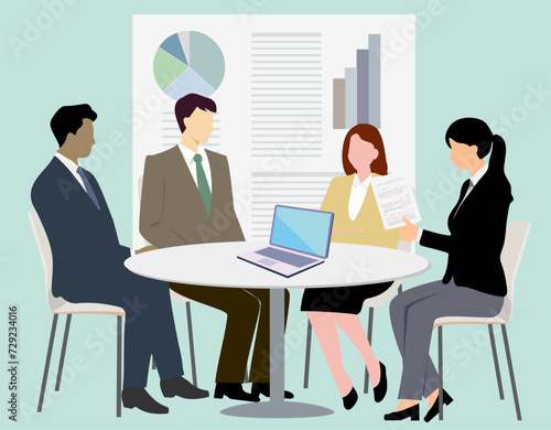 ミーティング中のビジネスパーソンスタイリッシュイラスト